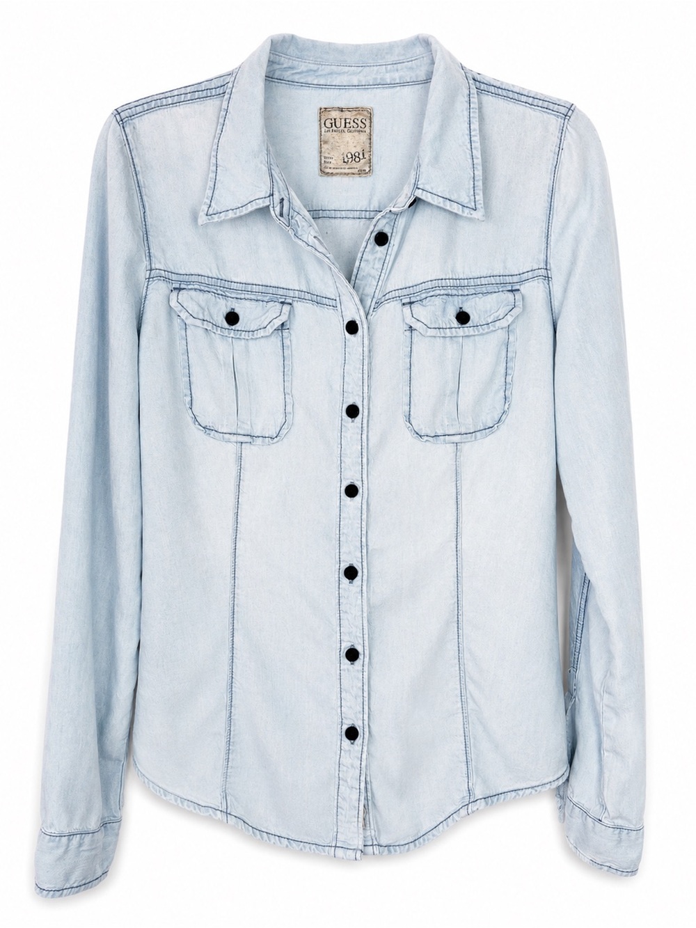 Guess Light Blue Denim Button-Front Shirt